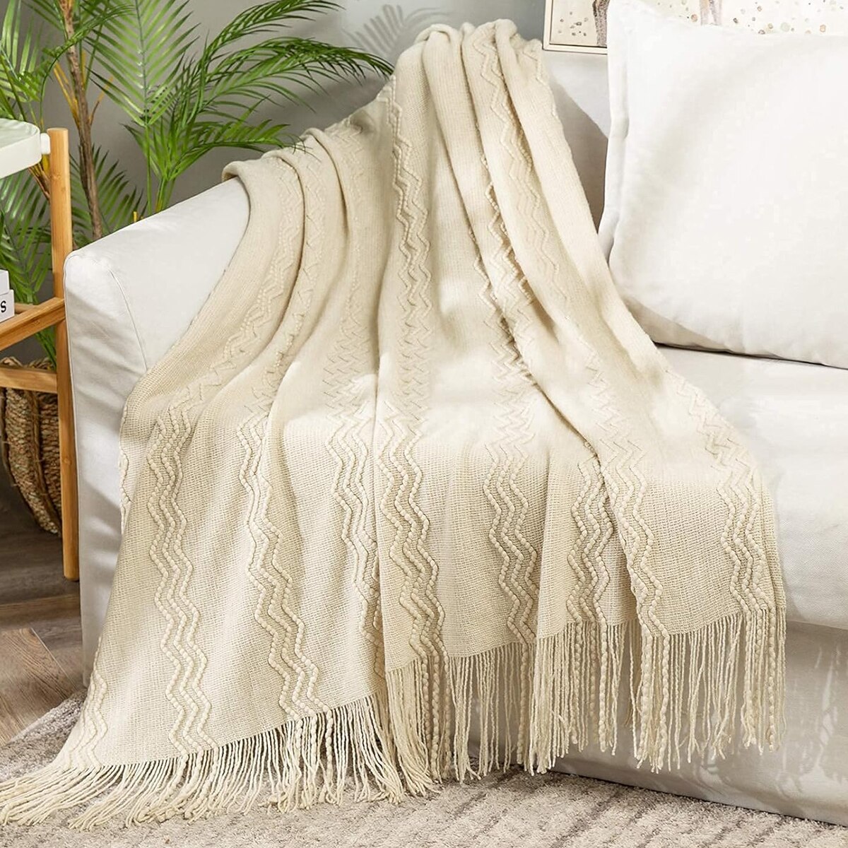 Cuvertura de canapea BGHYHYHI, 127x152cm, kaki, design tricotat cu
