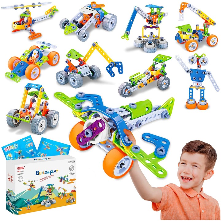 Építő készlet gyerekeknek, BYONDSELF, 167 darab, 3D tervezés, 10 modell, számos építési lehetőség, oktatójátékok, lányoknak és fiúknak, 5 év felett, Többszínű