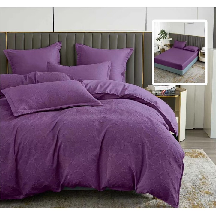 Finet Natur UNI barokk ágynemű 6 db matrachuzat 160/180x200 cm, paplan 200x230 cm, 2 párnahuzat 50x70 és 70x70 cm, Lila, Fucioasa