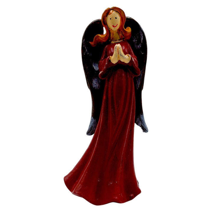 Figura, Angyal típusú, Kerámia, Piros, 15x5 cm