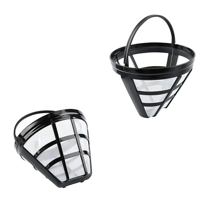 Комплект от 2 броя метални филтри за кафемашина, Basesailor, неръждаема стомана, черен, за многократна употреба, с пластмасова дръжка