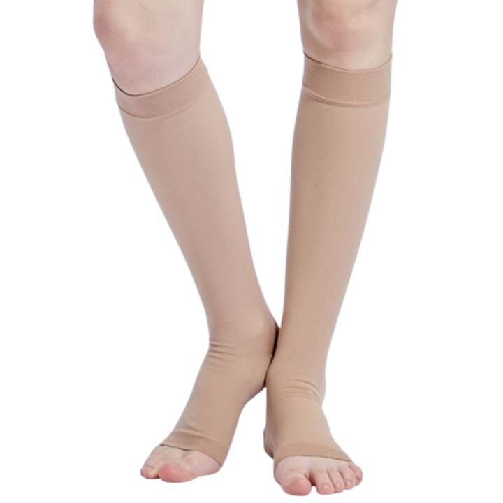 Ciorapi compresivi medicinali Red Rudolf, pana la genunchi, cu varf deschis, clasa II 23-32 mmHg, Bej, Marimea S