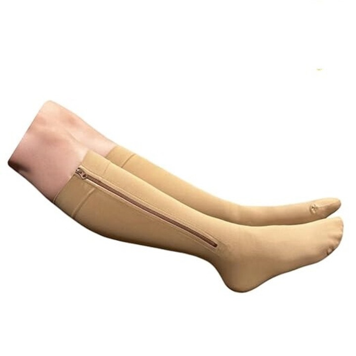 Ciorapi compresivi medicinali Red Rudolf, pana la genunchi, cu varf inchis, cu fermoar, clasa I 15-21 mmHg, Bej, Marimea L/XL