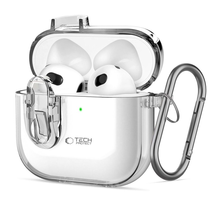 Carcasa Tech-Protect Slim Hook compatibila cu Apple AirPods 4 Clear