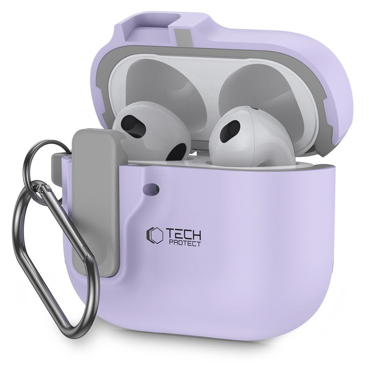 Carcasa Tech-Protect Slim Hook compatibila cu Apple AirPods 4 Lavender