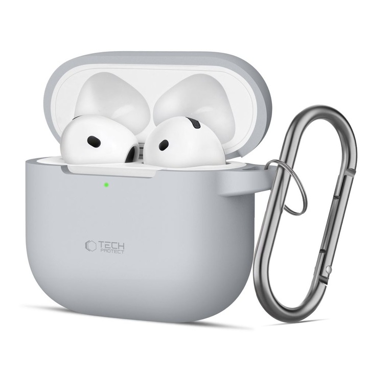 Carcasa Tech-Protect Silicone Hook compatibila cu Apple AirPods 4 Grey