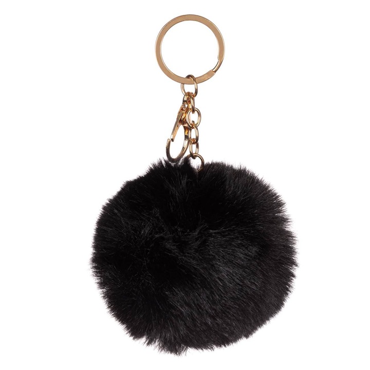 Pompon kulcstartó, egyszínű, fekete, 10 cm