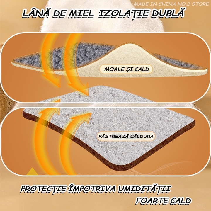 Set 4 Branturi tip Talpici, marimea 41， Pasla de lana, Cald si respirabil, ingrosata cu adaos de puf, pentru pantofi, ghete cu blana, pentru iarna