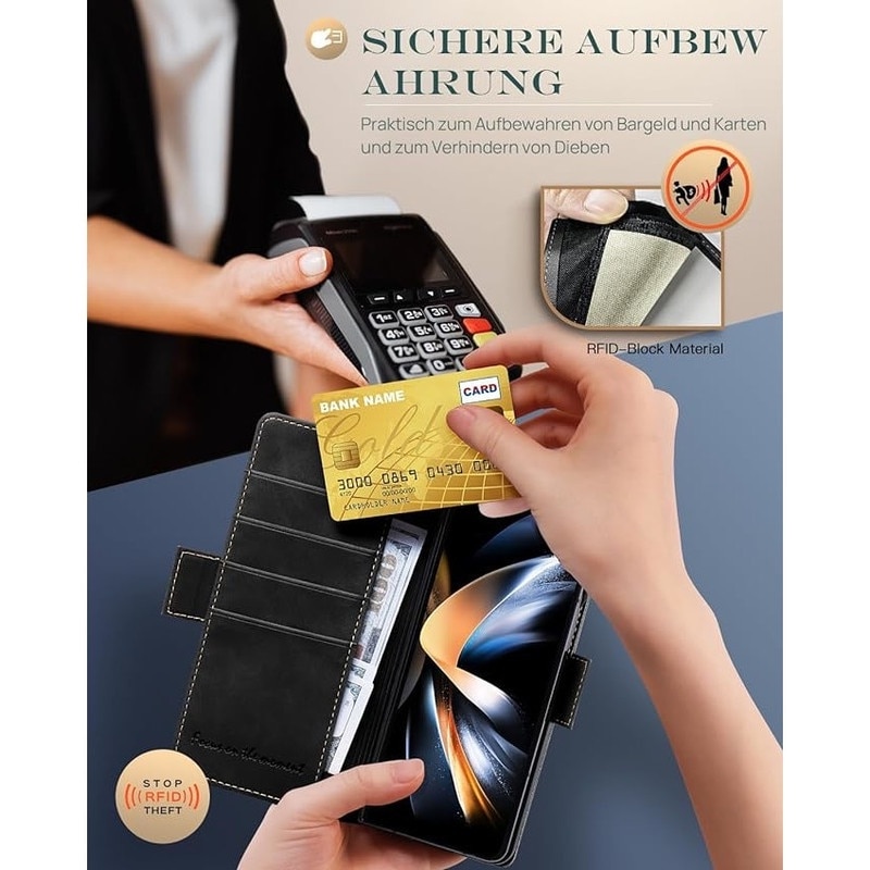 Husa flip pentru telefon, Basesailor, Pentru Samsung Z Fold 4, piele naturala, protectie completa, neagra