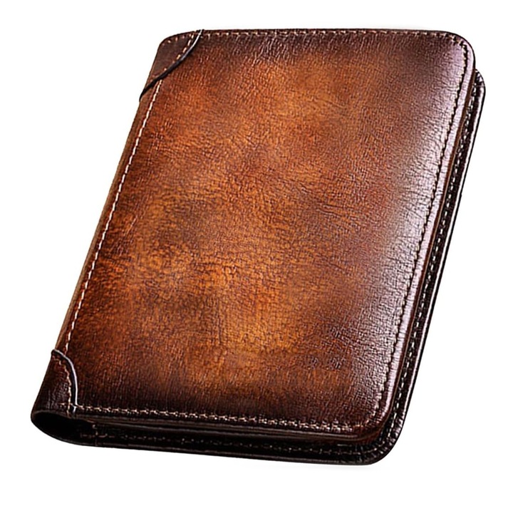 Мъжки портфейл от естествена кожа, Axroad Mall, защита на RFID картата, дизайн с голям капацитет, място за съхранение на кредитни карти и банкноти, 12x9,5 см, кафяв