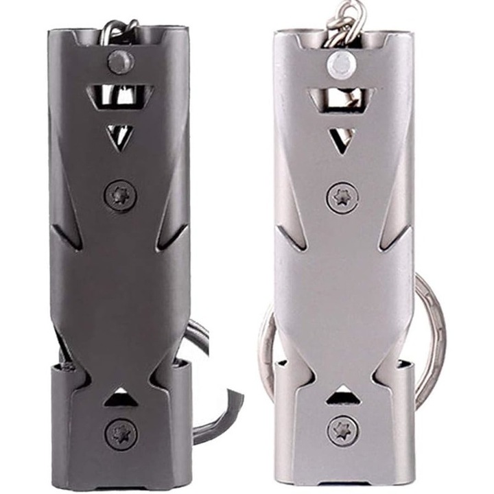 Set 2 x fluier de supravietuire, Basesailor, 150 db, inox, waterproof, negru/argintiu