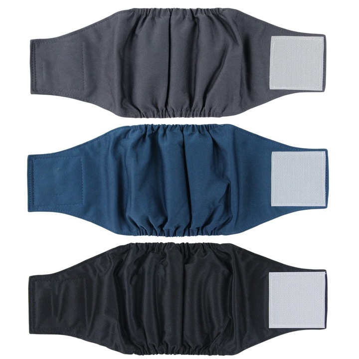 Set 3 scutece lavabile pentru caini MWAOWM, absorbtie ridicata, albastru inchis/albastru deschis/negru, marime mica