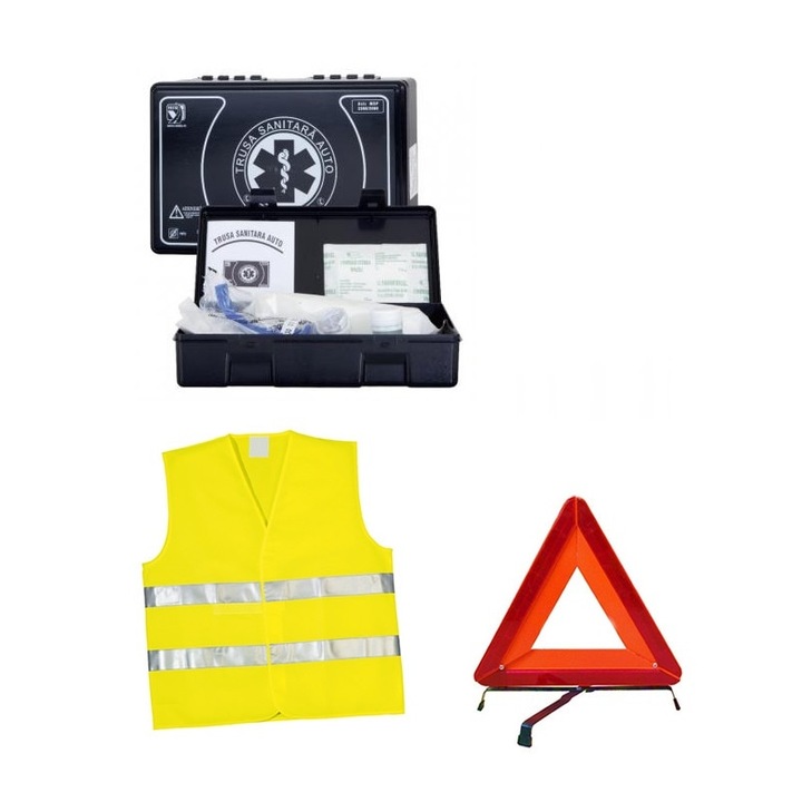 Автомобилен предпазен комплект Holthaus Медицинска жилетка, триъгълник, комплект за първа помощ