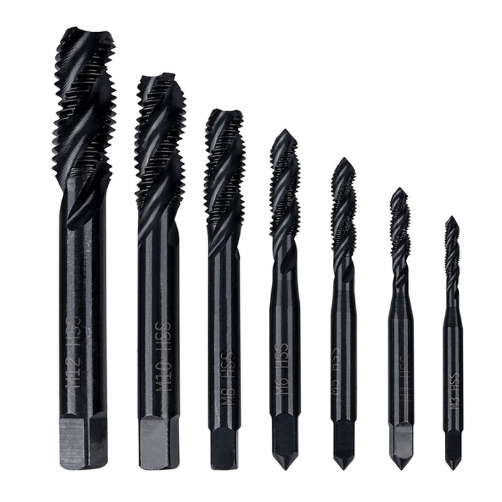 Set 7 burghie filete M3 M4 M5 M6 M8 M10 M12, Yakumuz, din otel, pentru metal, rezistente la uzura
