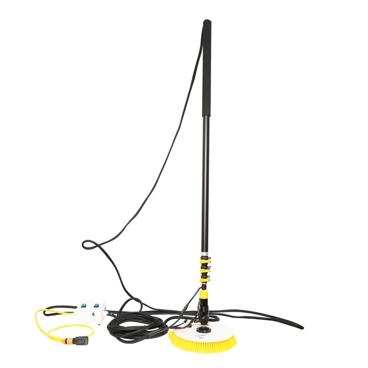 Perie simpla de curatat panouri fotovoltaice cu cablu de alimentare, motor fara perii si maner telescopic pana la 7.5 m