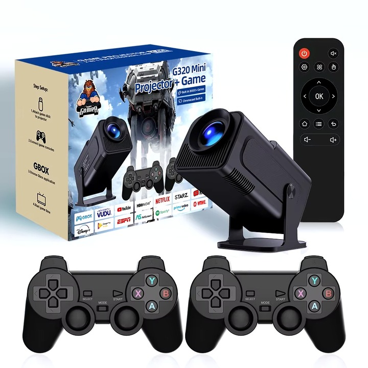 4K videóprojektor, intelligens VSM játékkonzollal, Android 11, 12000 lumen, 380 ANSI, Wi-Fi 6, Bluetooth, FullHD felbontással, HDMI csatlakozással, USB és Android/IOS tükrözés, beépített hangszóróval, 180 fokos elforgatással, fekete