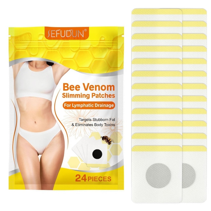 24 de bucati Plasturi pentru Slabit, Forma Lazy, pentru Slabirea Bratelor si a Abdomenului, contin Venin de Albine si Ghimbir, 100% Ingrediente Naturale pentru Detoxifiere si Drenaj Limfatic