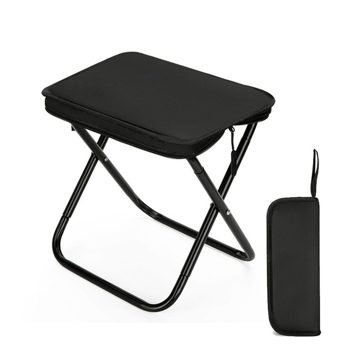 Сгъваема табуретка, опора 130 кг, черна, стомана, 28x28x24см