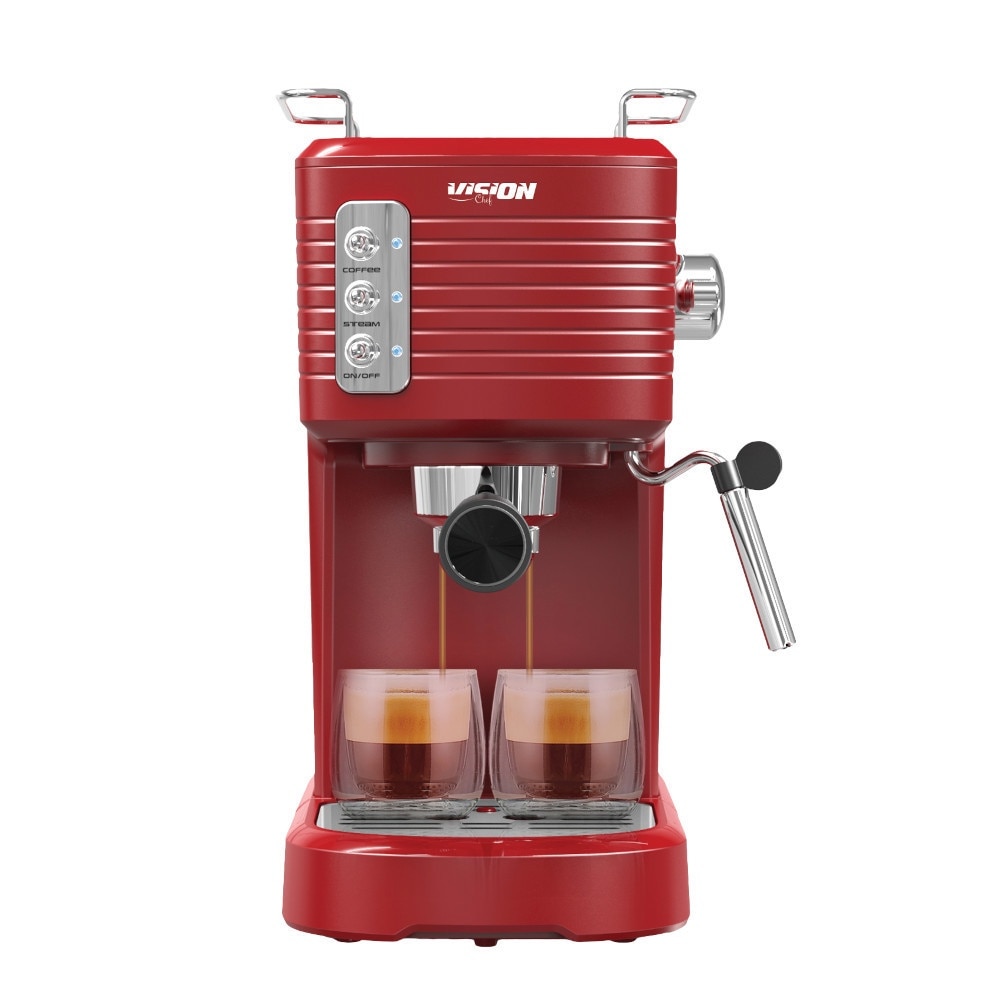 Espressor manual VISION VEM20R, 20 bar, filtru dublu inox, Rosu