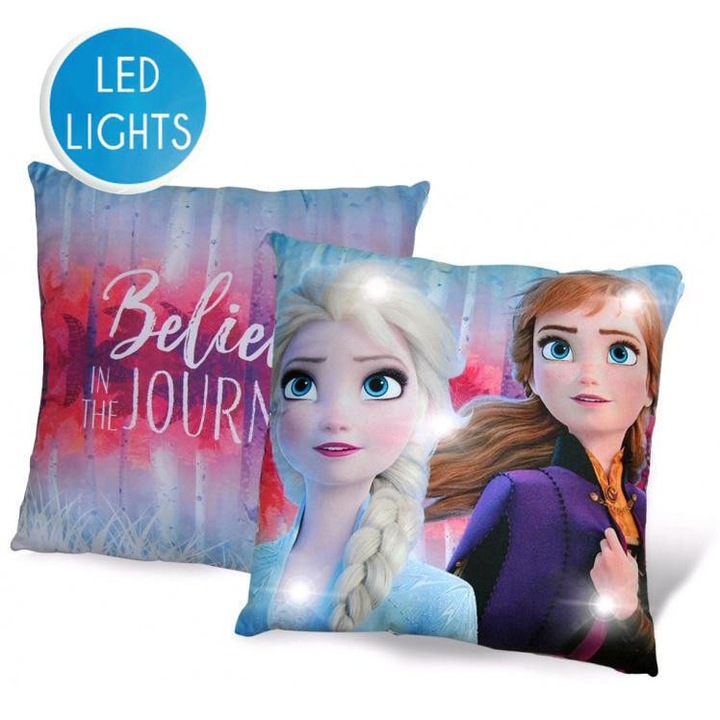 Perna decorativa cu LED, Javoli, Model Frozen, 2 fete, Poliester, 40x40 cm, Multicolor