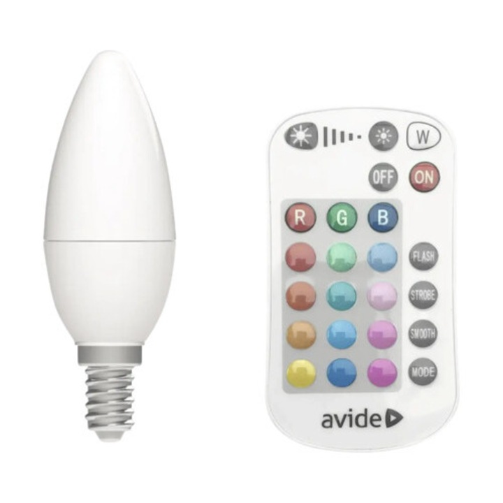Rgbw Avide E14 4, 9w 470 лумена Led крушка, матова глобус свещ, с дистанционно управление