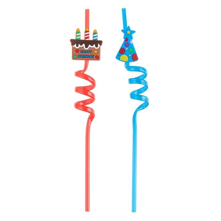 Paie Reutilizabile din Plastic Rasucite Tort Happy Birthday Palarie Petrecere 4x270mm - 2buc