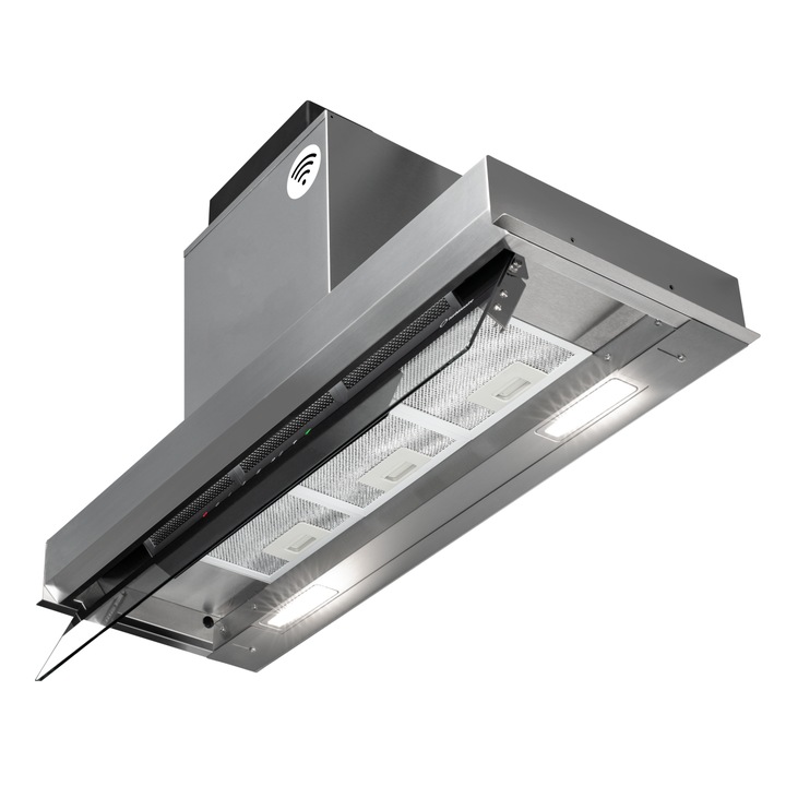 Вграден аспиратор Turbionaire Enia 90 Plus TNP90BS, Безчетков мотор 800mc/h, WIFI, Клас A+, Функция за почистване на въздуха, Напомняне за почистване/смяна на филтъра, Сензорно управление на мобилния панел, Неръждаемо покритие