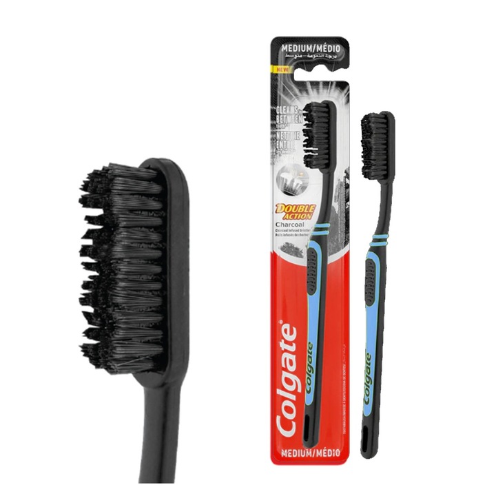 Periuta de dinti Colgate Charcoal Double Action, albastra, set