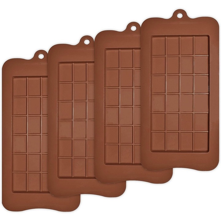 Set 4 forme din silicon pentru ciocolata, Basesailor, rezistente la caldura, maro, 21.5x10.5x1cm