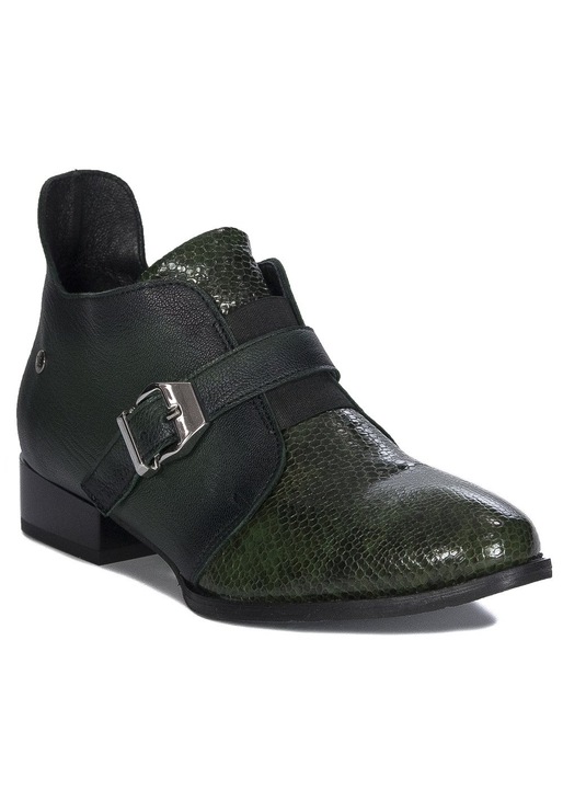 Botine dama Maciejka 0669209008, elegante, verde/negru, piele naturala, inchidere cu fermoar