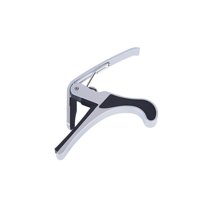Clip de acordare chitara, acordator metalic, argintiu, cauciuc gros, 10cm