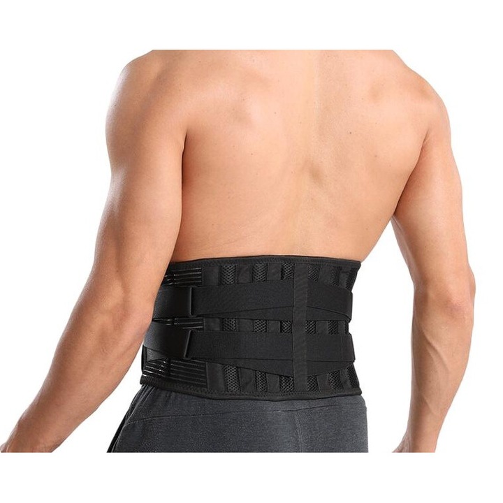 Centura de sustinere lombara, suport corector ortopedic, ajustabil, negru, L