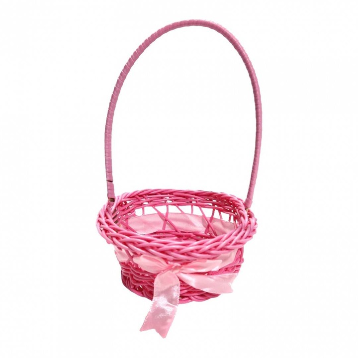 Кошница плетена със сатенена панделка розова 12см