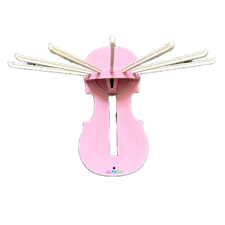 Suport prosoape cu 7 brate, in forma de vioara, Almido, 26.7 x 40 cm, Roz