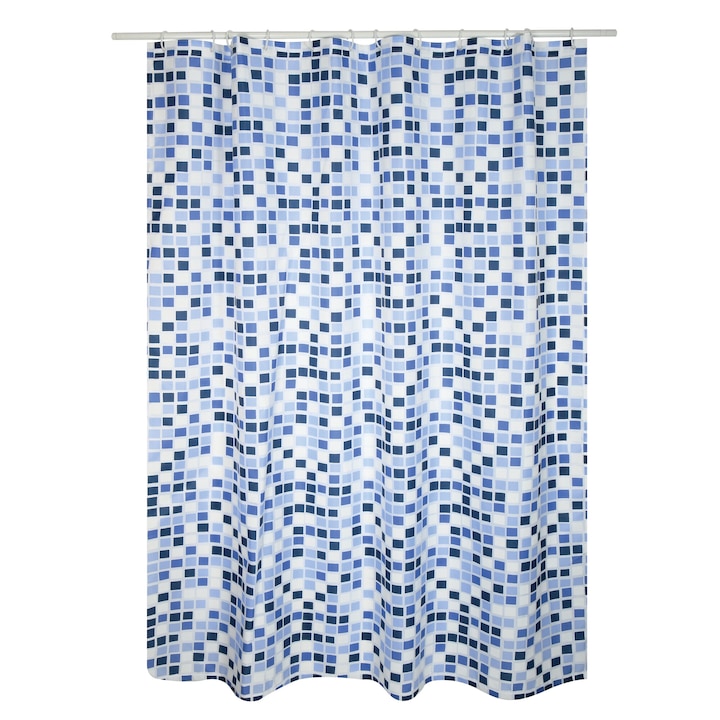 Perdea dus din poliester, Premium, cu inele incluse, 180 x 200 cm, Mosaico Blue
