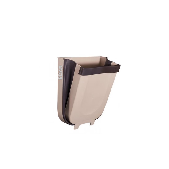 Cos EDAR De Gunoi Suspendat, Pliabil, Material Plastic/Silicon, Pentru Usa, Dulap, Diametru 28 x 24.5 cm, Maro/Negru