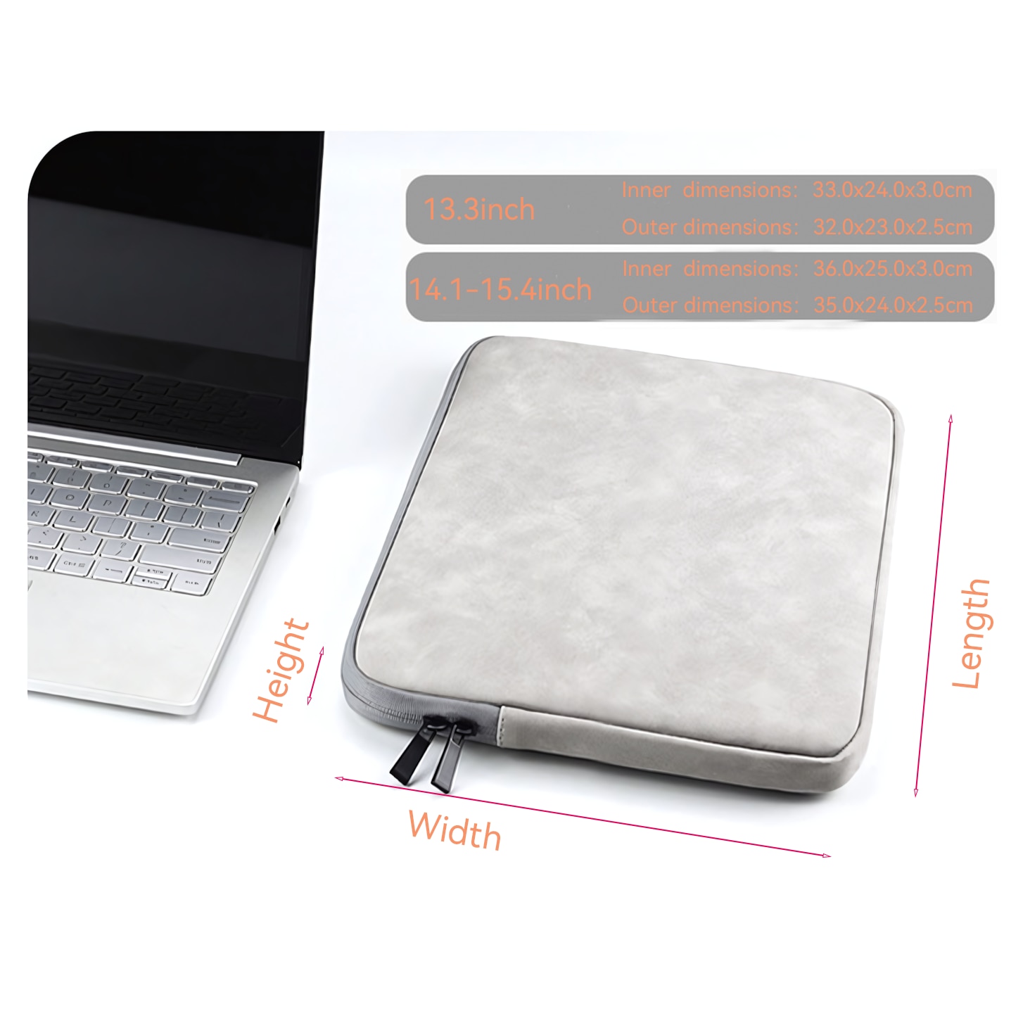 Geanta laptop, 13.3 inch, impermeabila, rezistenta la zgarieturi, gri deschis