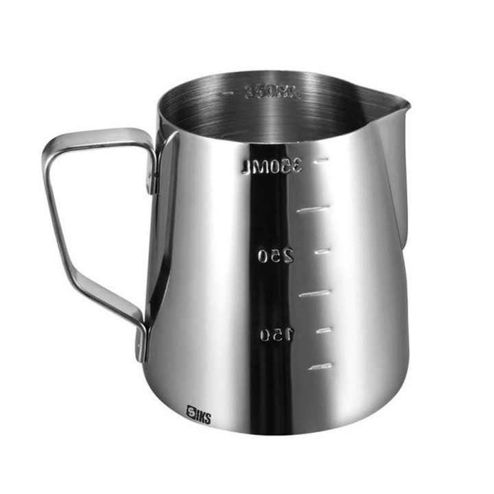 Cana Gradata SIKS Pentru Lapte, Latiera Pentru Spumare Lapte, Cappuccino, Tip Ulcior Barista Cu Maner, 300 ml, Otel Inoxidabil