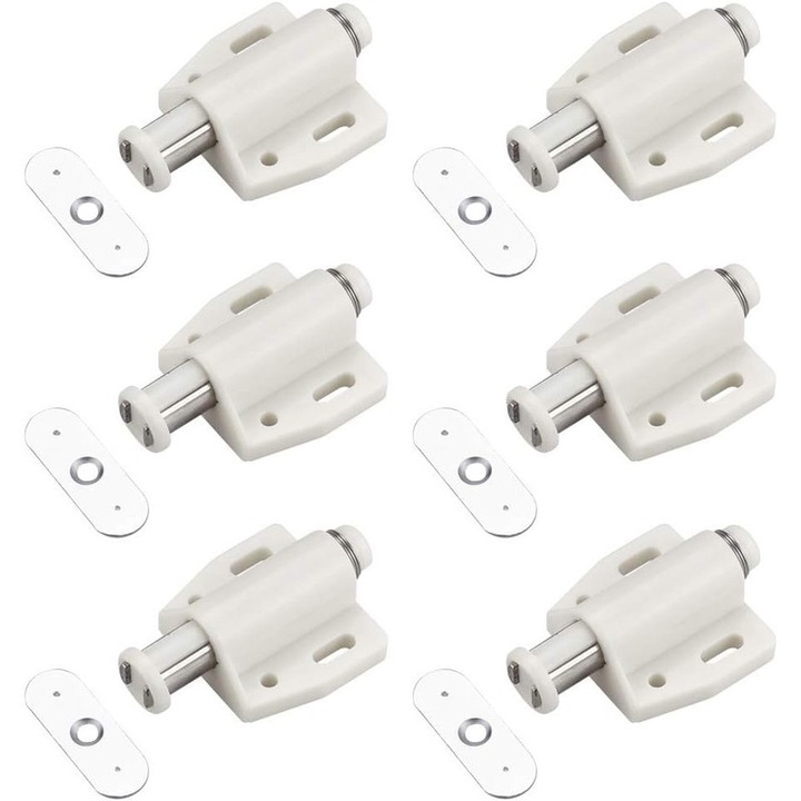 Set 6 sisteme de deschidere usi/sertare cu amortizare, Basesailor, alb, 56x40x38 mm