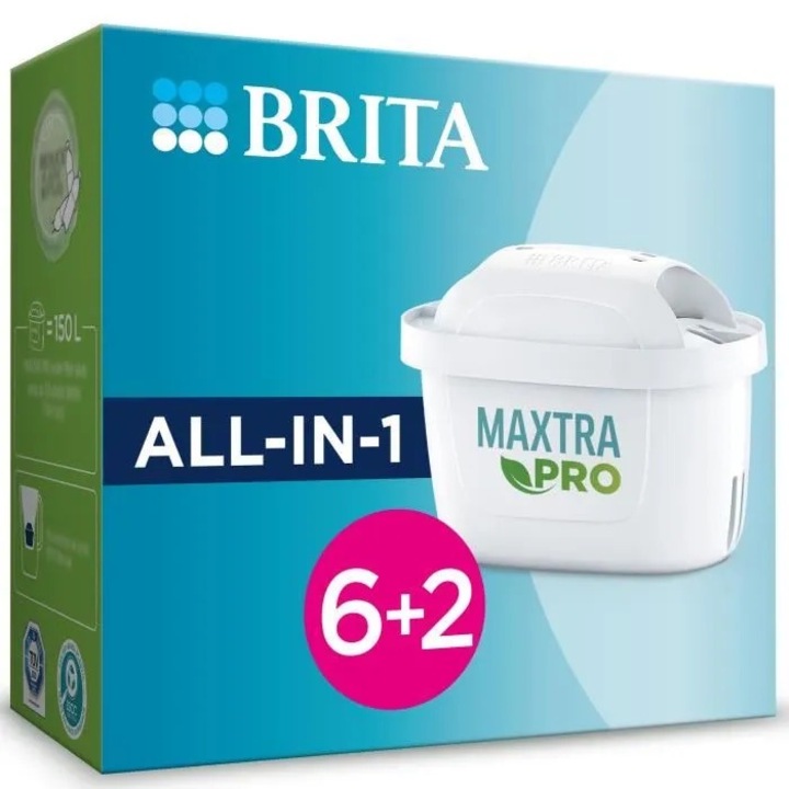 Pachet 8 filtre de apa, Brita, MAXTRA PRO All-in-1, 150 l, Alb