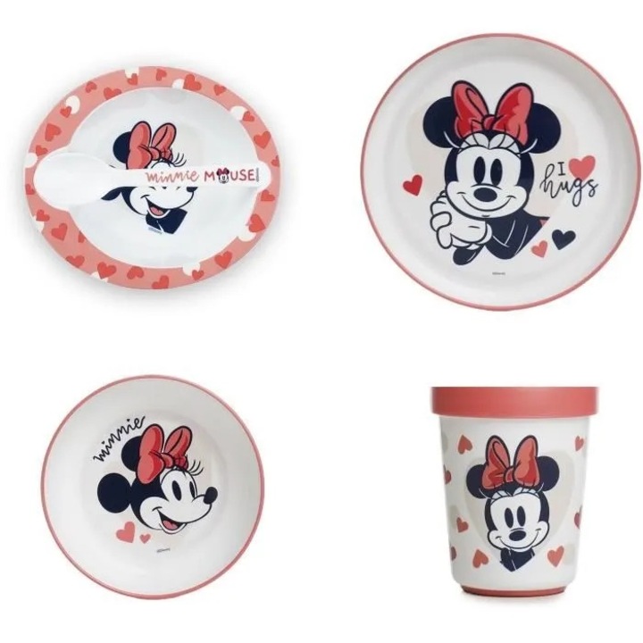 Set hranire bebelusi, Thermobaby, Minnie, 3 farfurii, 1 cana, 1 lingura