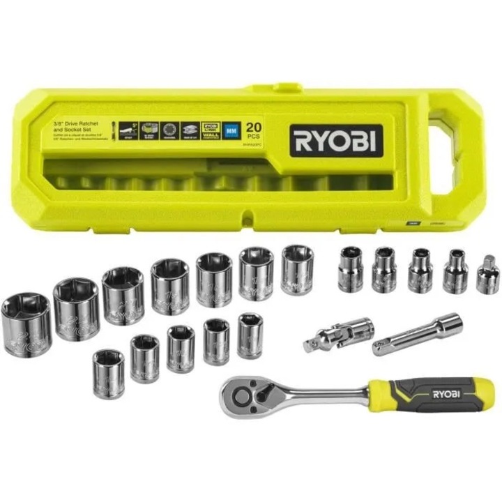 Set 20 chei tubulare, RYOBI, 7-24 cm, multicolor