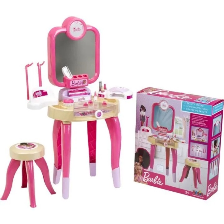 Barbie Happy Vibes Beauty Table, Klein, komplett készlet tartozékokkal és lámpával, többszínű