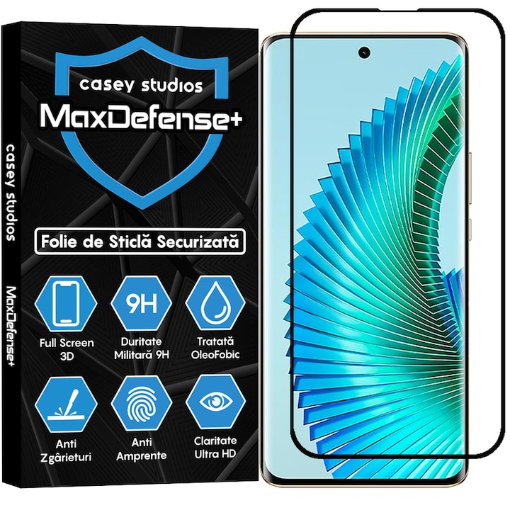 Folie Sticla CASEY STUDIOS™ compatibila cu Honor Magic6 Lite, Full Cover 3D, Full Glue, Duritate Militara, Ultra HD, Anti Zgarieturi, Anti Amprente, Anti Socuri, Sticla Securizata, Protectie Profesionala Ecran, MaxDefense+, Margini Negre