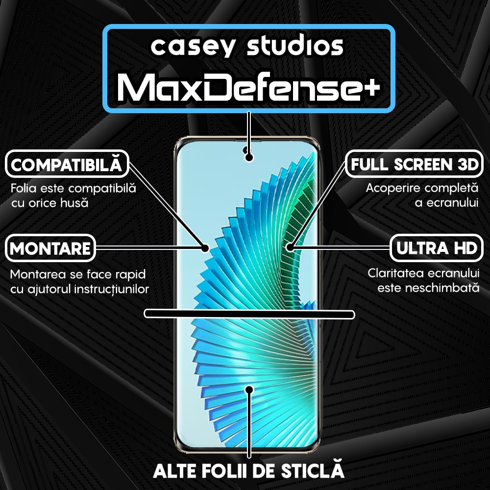 Folie Sticla CASEY STUDIOS™ compatibila cu Honor Magic6 Lite, Full Cover 3D, Full Glue, Duritate Militara, Ultra HD, Anti Zgarieturi, Anti Amprente, Anti Socuri, Margini Negre