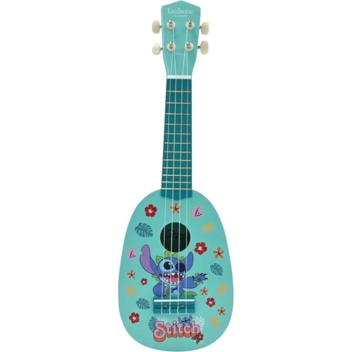 Játék ukulele, Lexibook, Stitch, 6 nylon zsinór, 53 cm, fa
