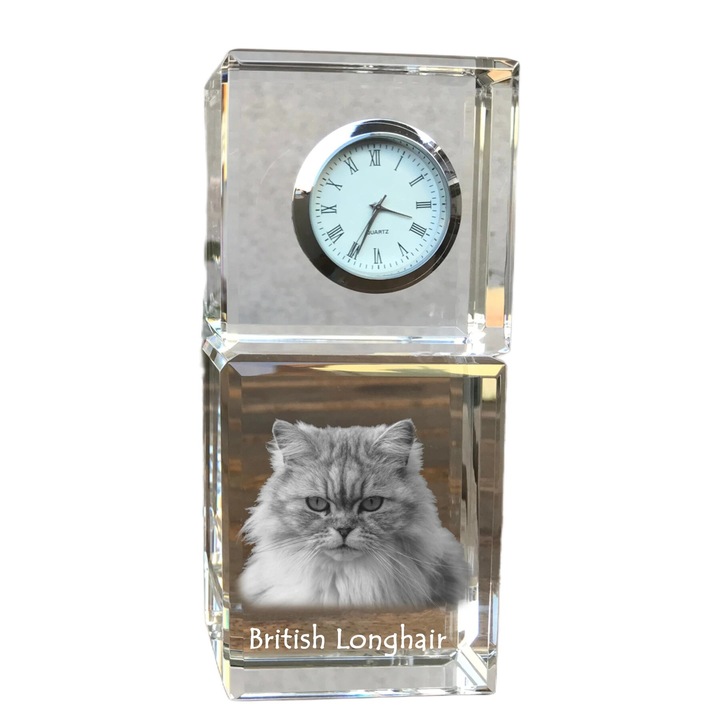 Személyre szabott asztali óra, Art-Dog, kisállat képével, kristály, 14,5x6,5x4 cm