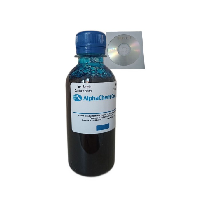 Flacon Cerneala AlphaChem Compatibil Canon 1x200ml CLI-521C Cyan si Cdr Maxell cu plic