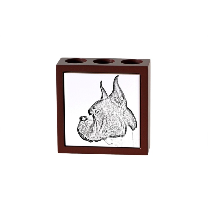 Suport birou din lemn, Art-Dog, personalizat cu caine, 13x13x4,5cm