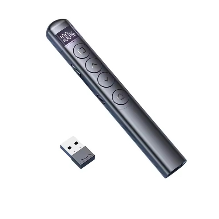 Smart Board Presenter, Axroad Mall, 2,4 GHz, beépített vevő, digitális kijelző, 100 m, szuper hosszú akkumulátor-élettartam, egykattintásos hiperhivatkozás, fekete képernyő egy kattintással, műanyag, 13, 2x2,2 cm, fekete